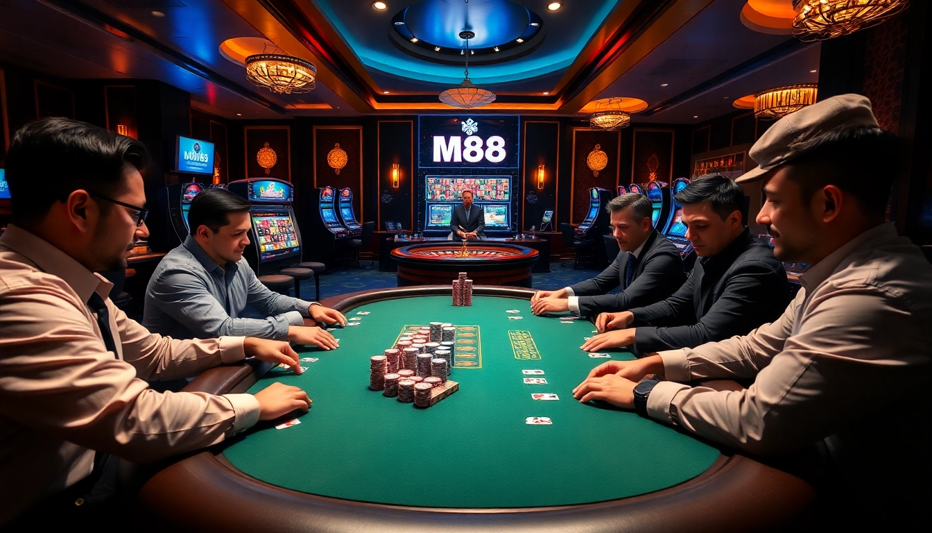 MM88 online casino features an exciting poker game with vibrant chips and live dealer action.