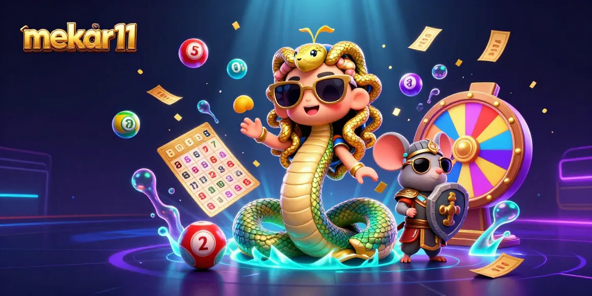 Mekar11 enhances gameplay with vibrant lottery elements and a playful Medusa character.