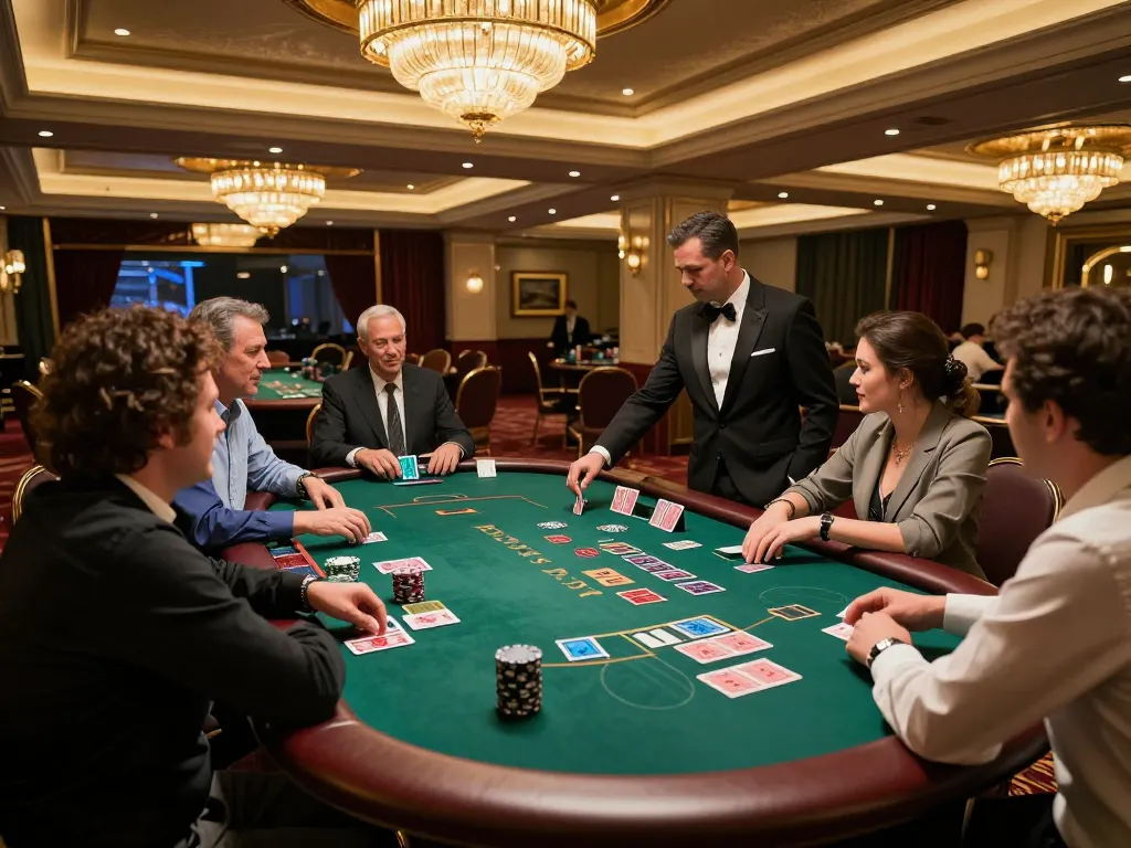 Players engage in a thrilling baccarat game at xx88 casino, showcasing strategic gameplay in a luxurious setting.