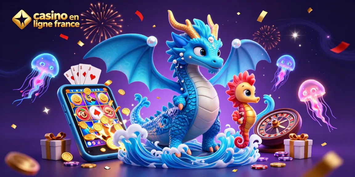 Gagnez au casino en ligne France avec un dragon azur et un chevalier hippocampe au milieu de jeux