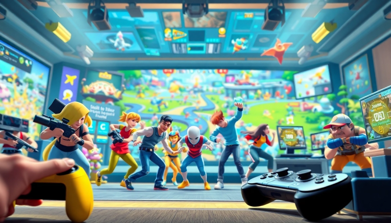 Engaging gnhust gaming scene showcasing action and puzzle games with dynamic characters and vibrant colors.