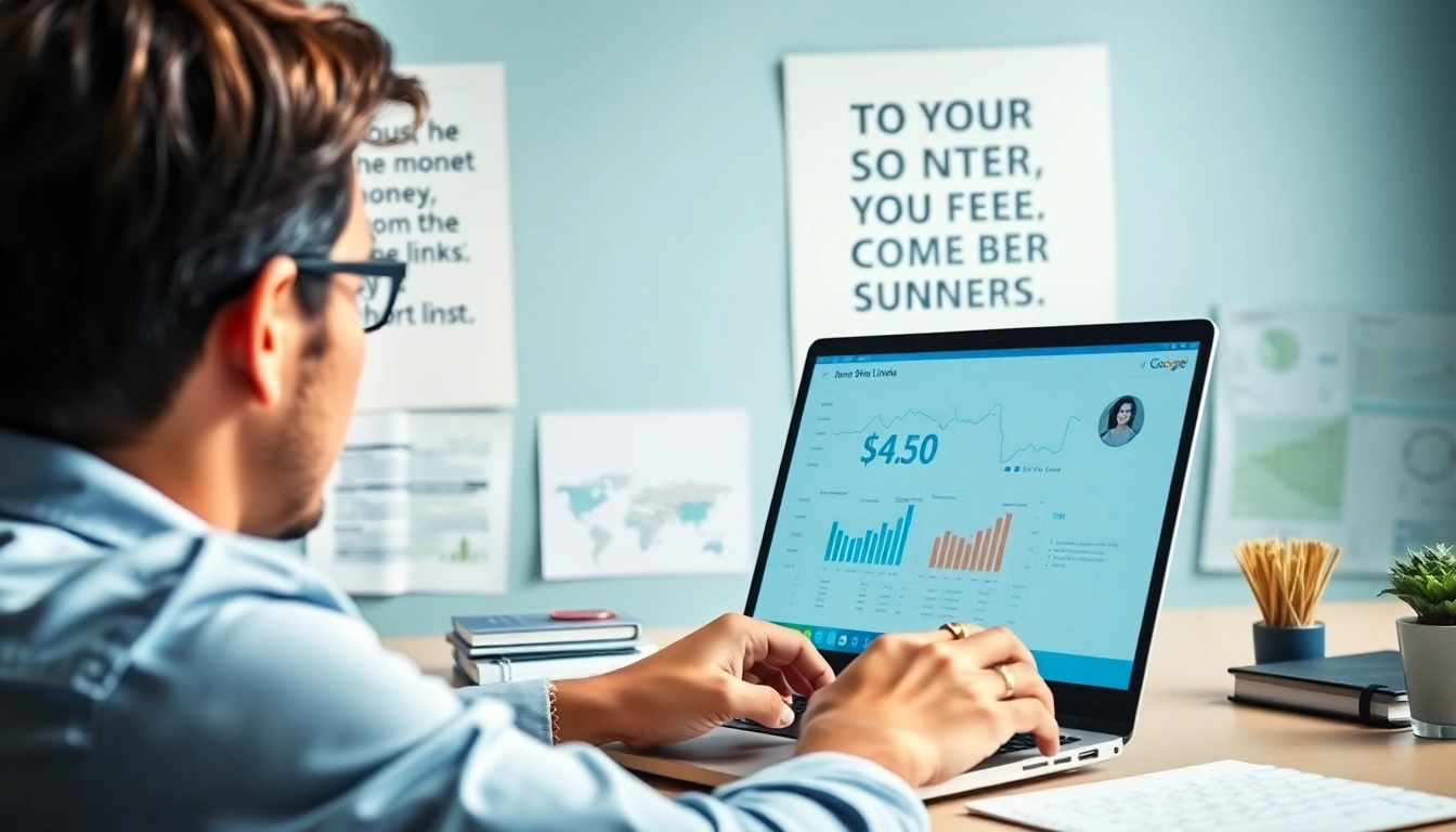 Learn how to earn money on short links with a focused individual working in a bright, professional workspace.