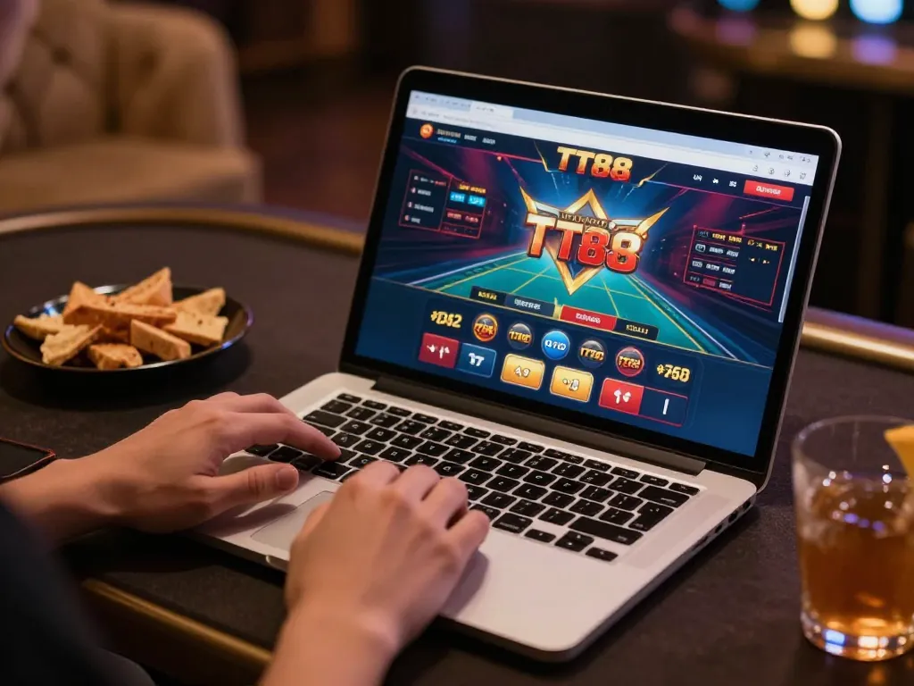 TT88 player preparing to win at a dynamic online casino game on their laptop.