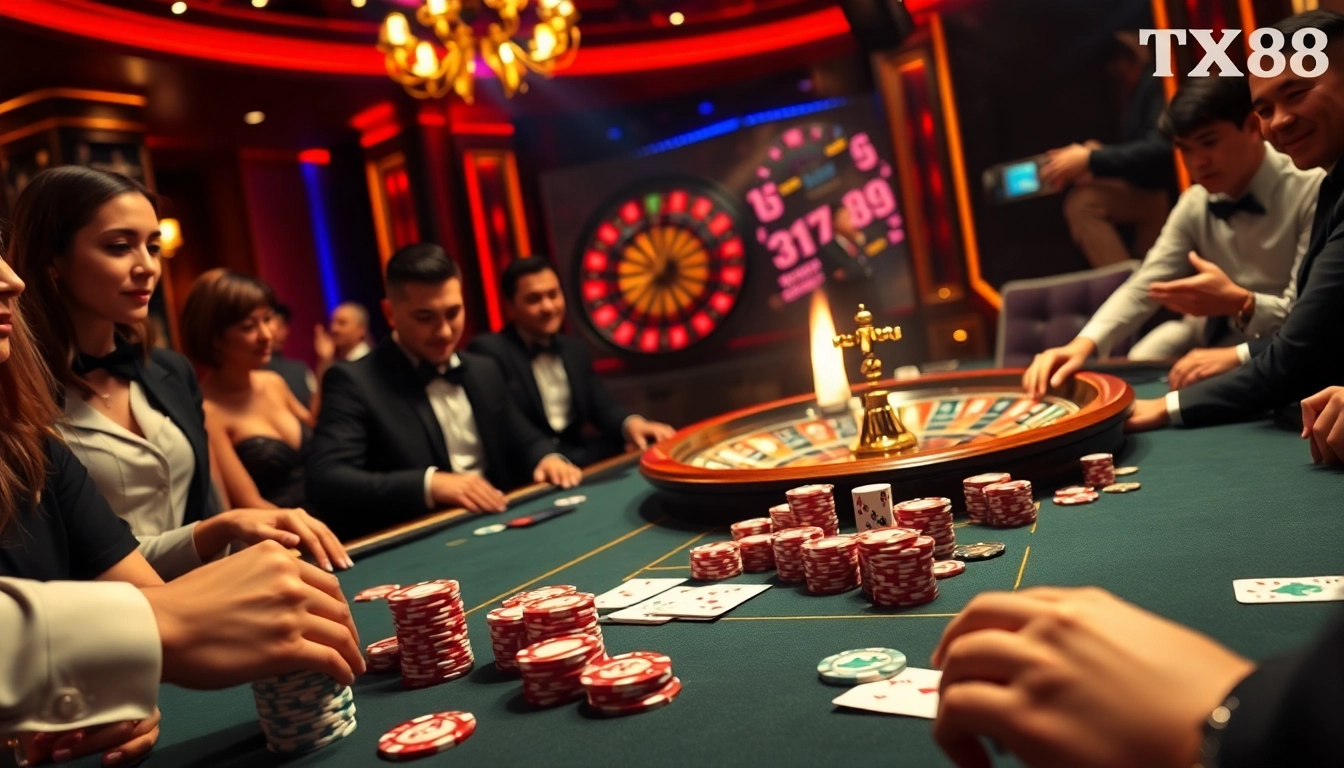 Engage in thrilling gameplay at TX88 casino with high-stakes poker chips and luxurious ambiance.