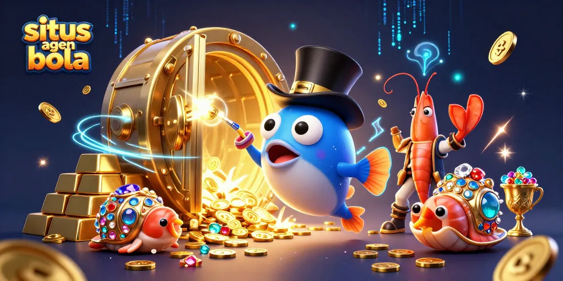 Engage with situs agen bola in a vibrant underwater scene of animated characters attracting treasures and fortune