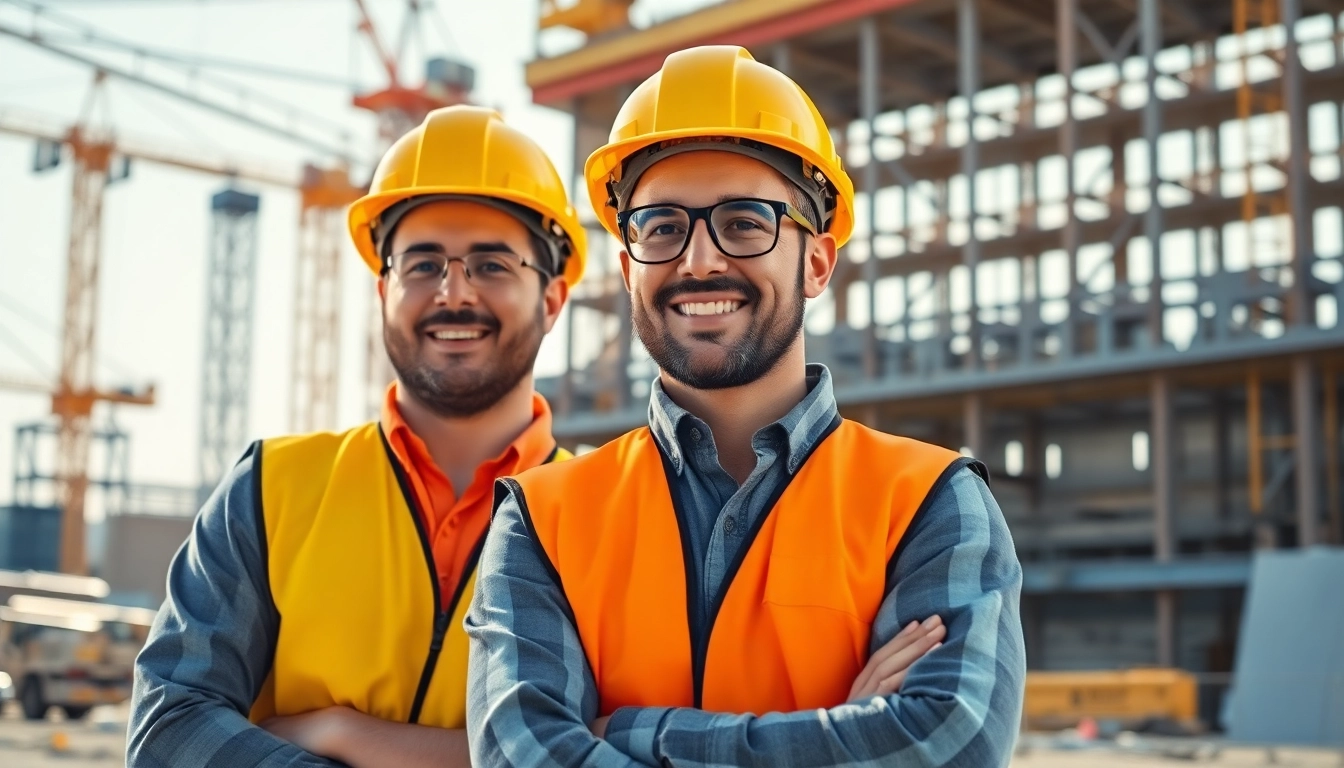 Ensuring construction site safety with workers actively following safety protocols.