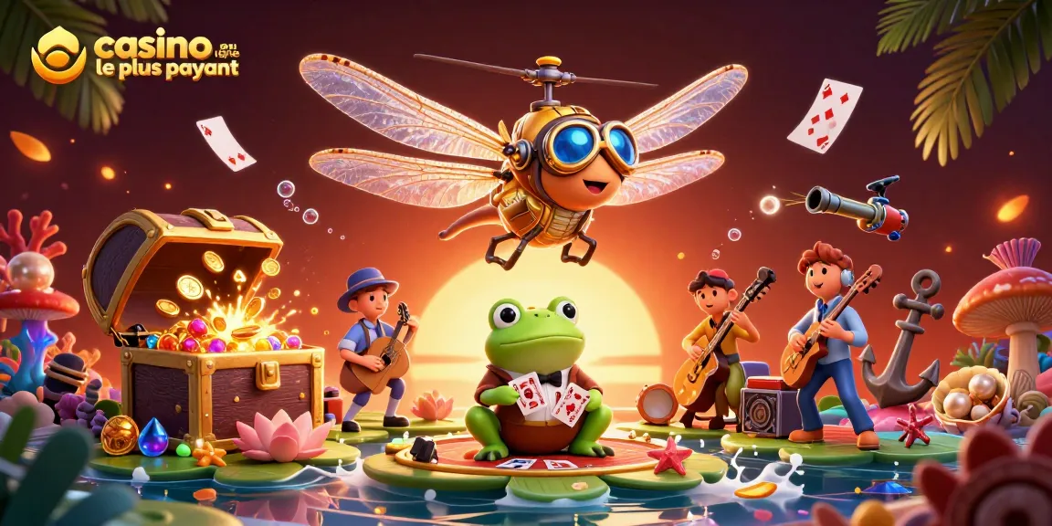 Visitez le casino en ligne le plus payant avec un pilote de libellule et un croupier grenouille.