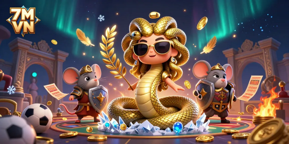 Experience 7M VN's vibrant sports betting atmosphere featuring Medusa and warrior mouse.