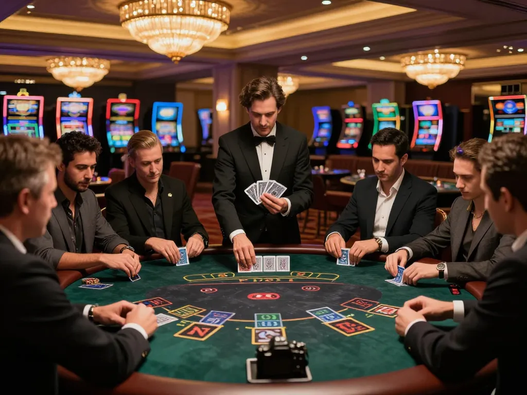 Players strategize at a blackjack table at FB88 casino, emphasizing the thrill of strategic gameplay.