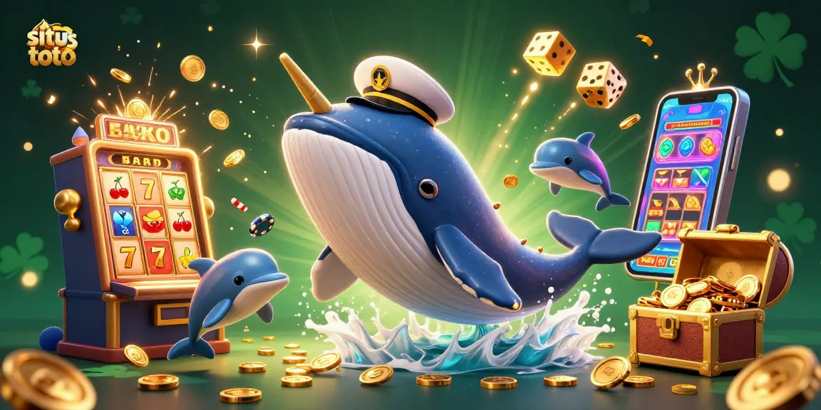 Engage with winnings at situs toto in a vibrant casino-themed scene with playful sea creatures and jackpots.