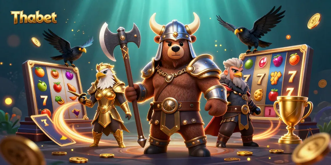 Experience the thrill of Thabet with our captivating 3D Viking-themed slot gaming illustration.