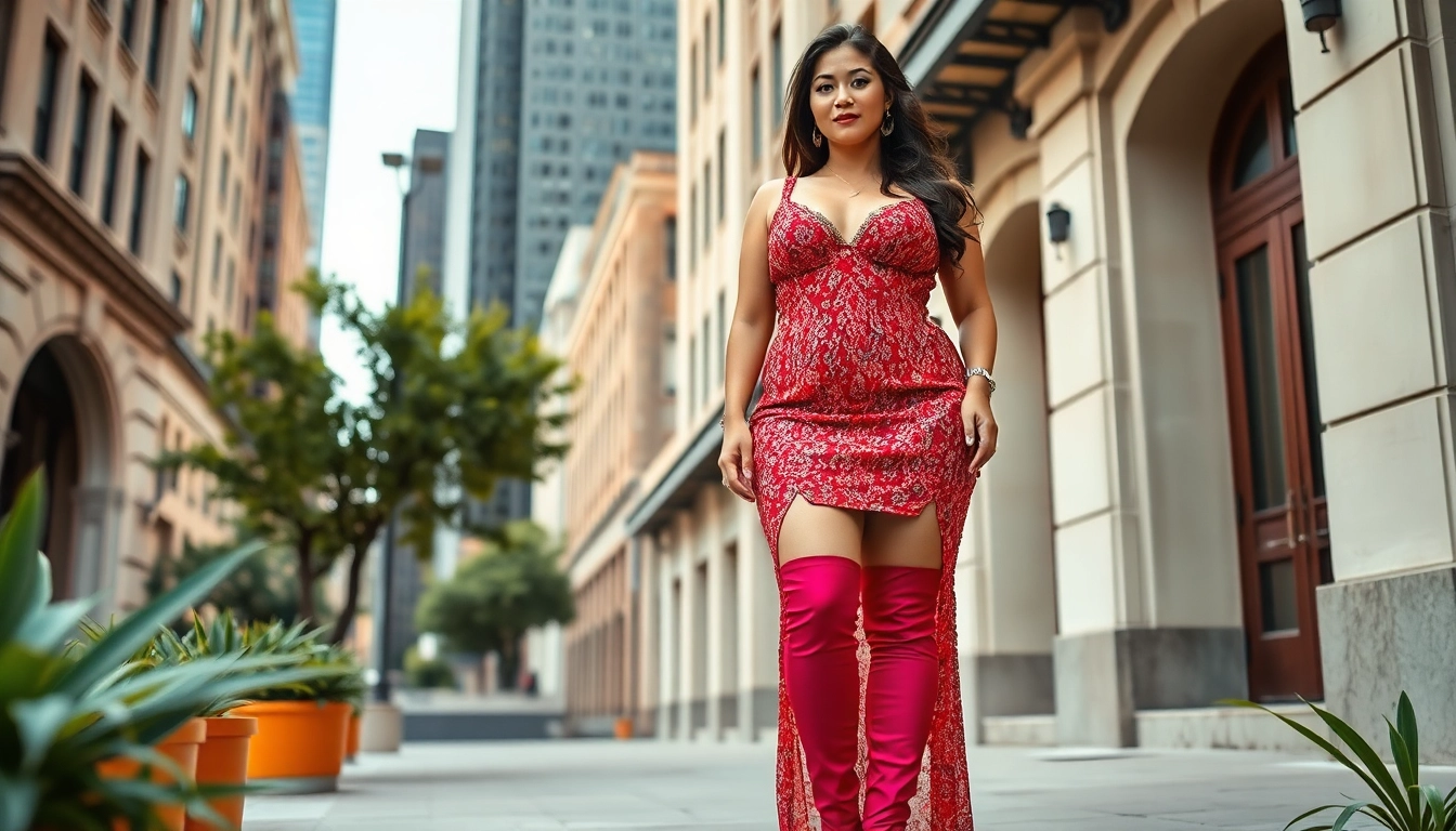 Showcase custom clothing from https://primadonsanddonnas.com with a vibrant model in urban fashion.