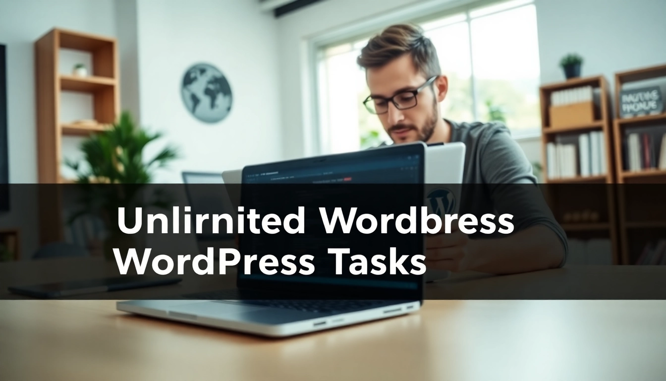 Complete unlimited WordPress tasks with a professional developer focused in a modern workspace.