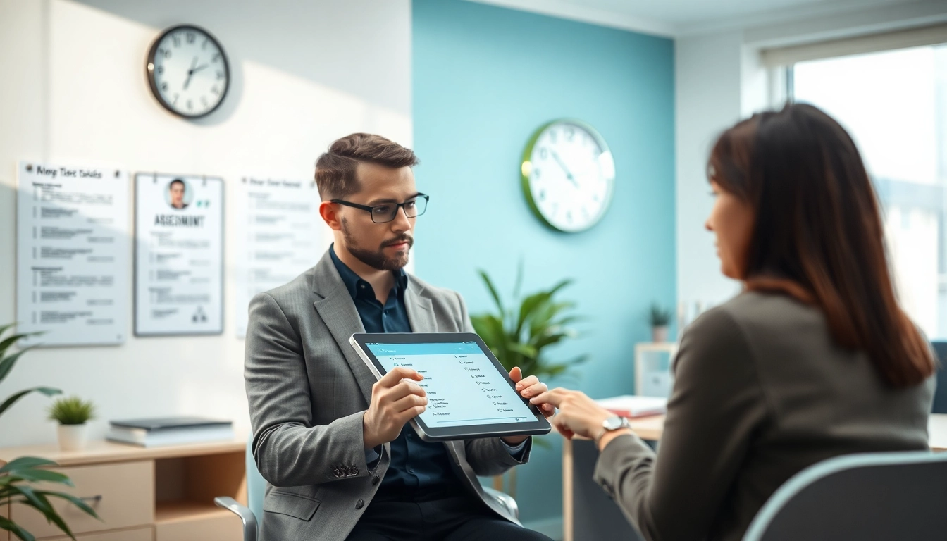 Candidate taking a psychometric test in a professional office setting with calming colors.
