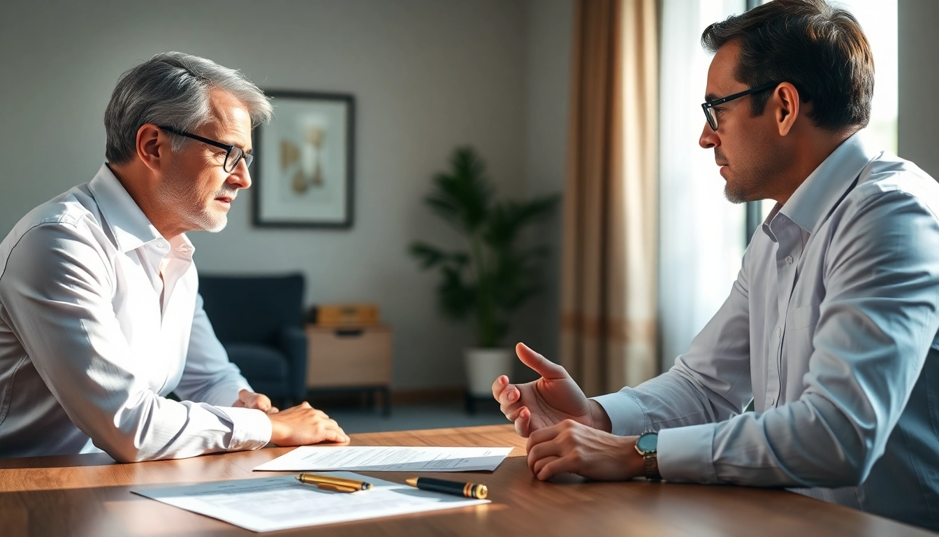 Consulting with a personal injury lawyer at https://www.marylandpersonalinjurylawyer.com in a warm office.