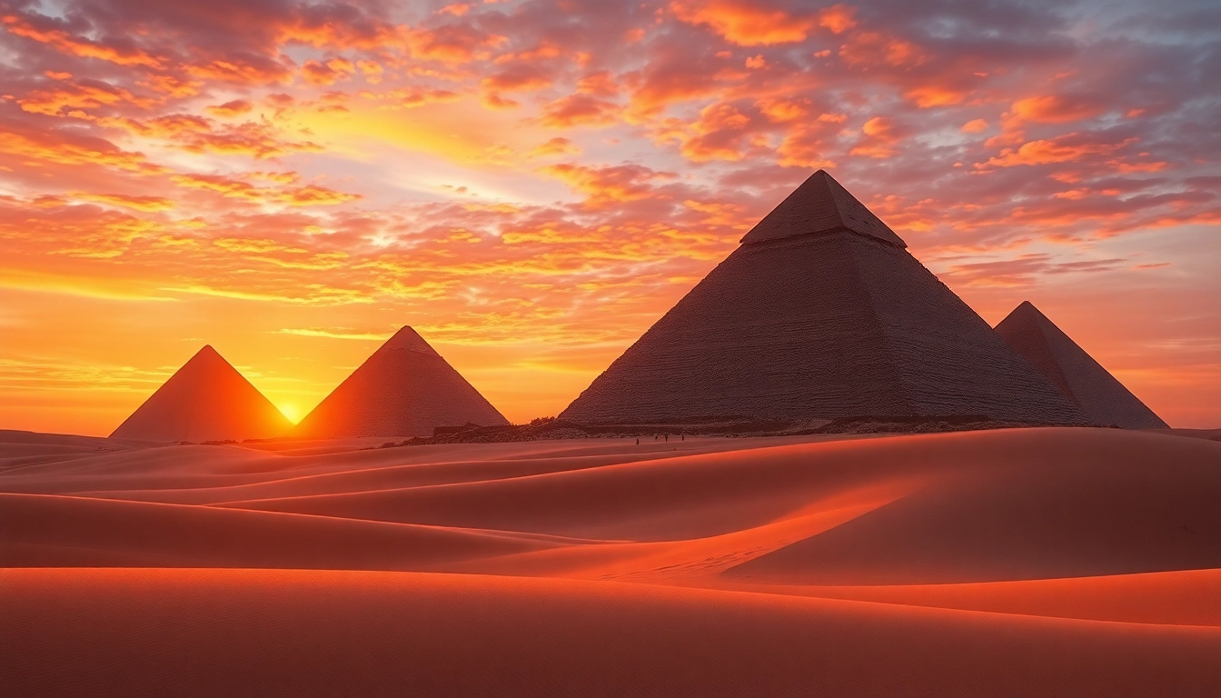 Uncovering the intricate structures of the piraminds against a stunning sunset backdrop.