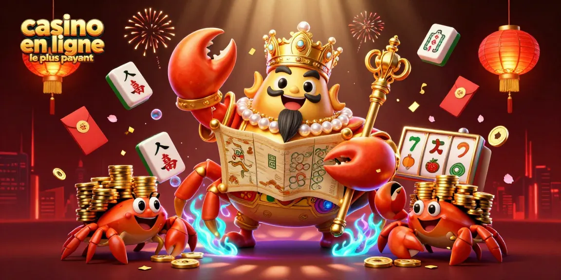 Illustration 3D d'un crabe doré majestueux avec des éléments de casino en ligne le plus payant, comprenant des rouleaux de machine à sous.