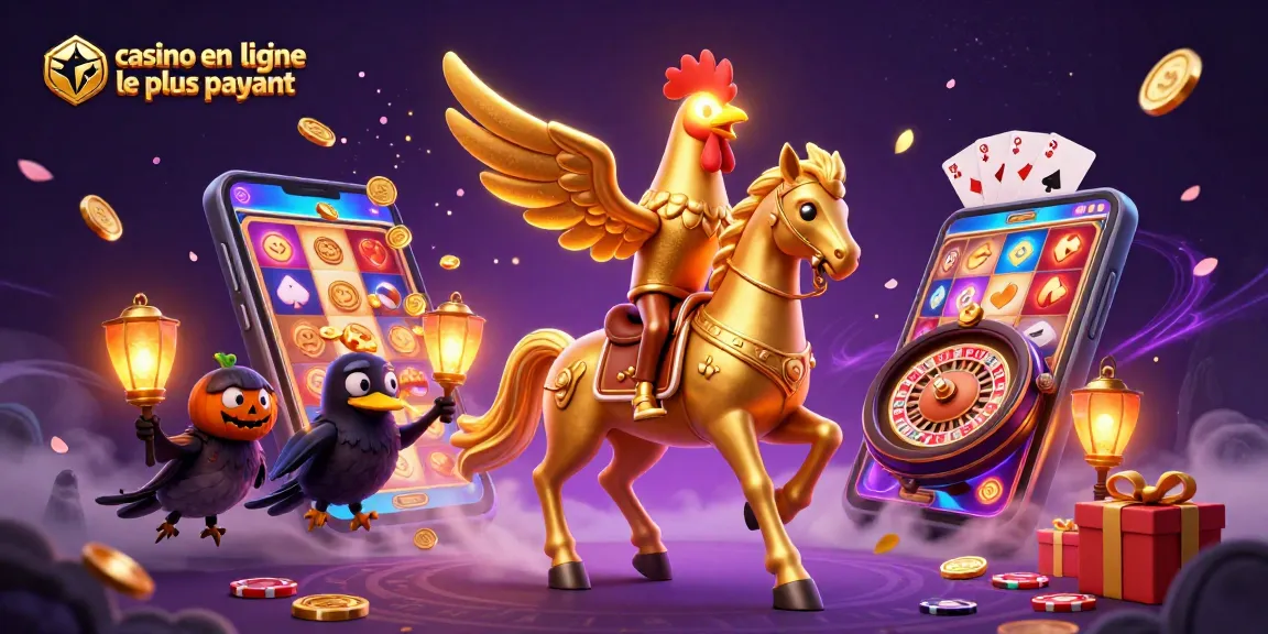 Visuel dynamique montrant le casino en ligne le plus payant avec des personnages fantastiques et des jeux en folie.