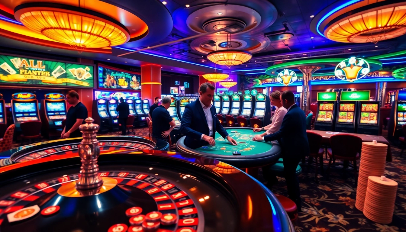 Engaging scene at a reputable casino showcasing distinguished gambling activities and excitement around Nhà cái uy tín