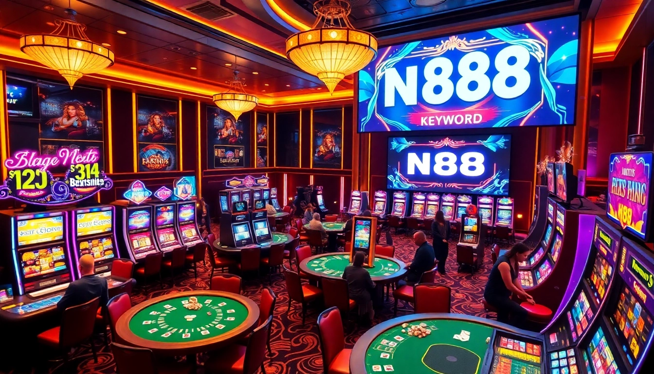 Players enjoying casino games at NK88, immersed in a vibrant gambling atmosphere.