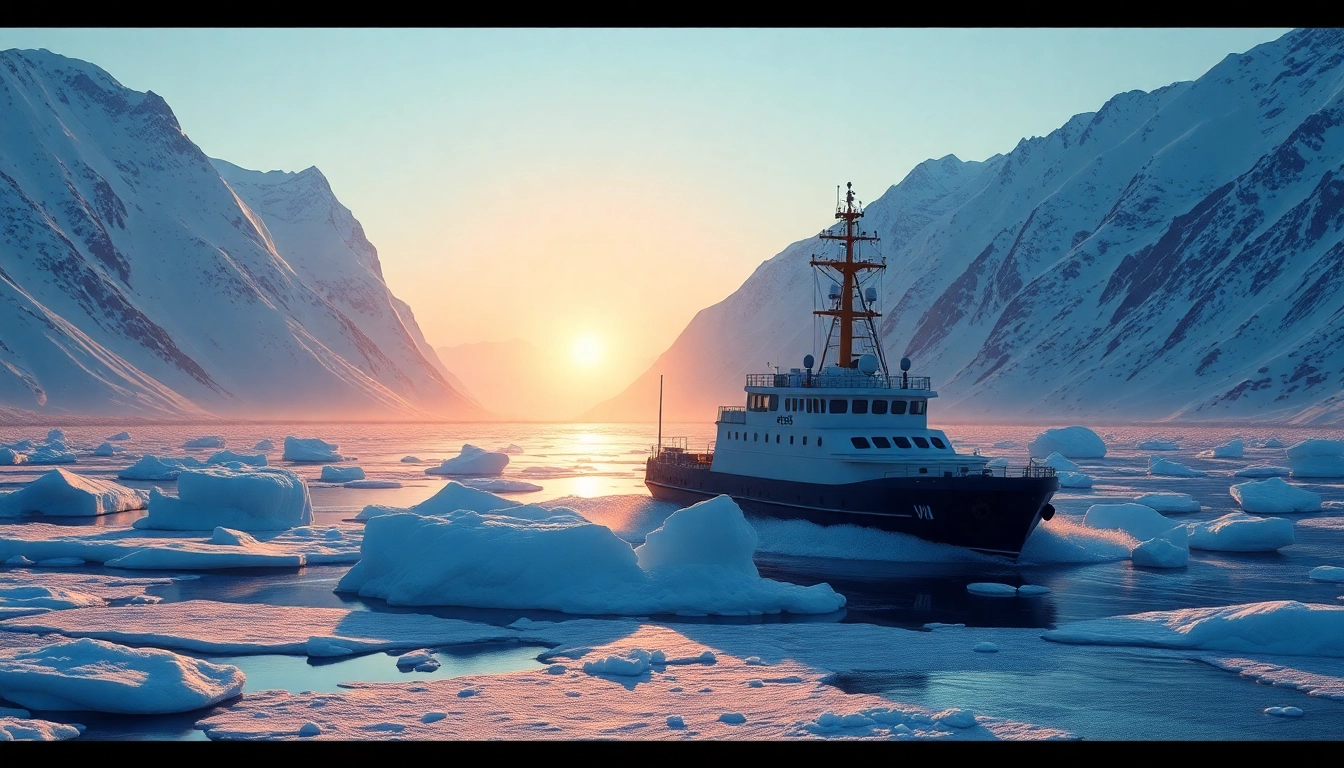Illustrating the break the ice origin through an icebreaker ship navigating a frozen river.