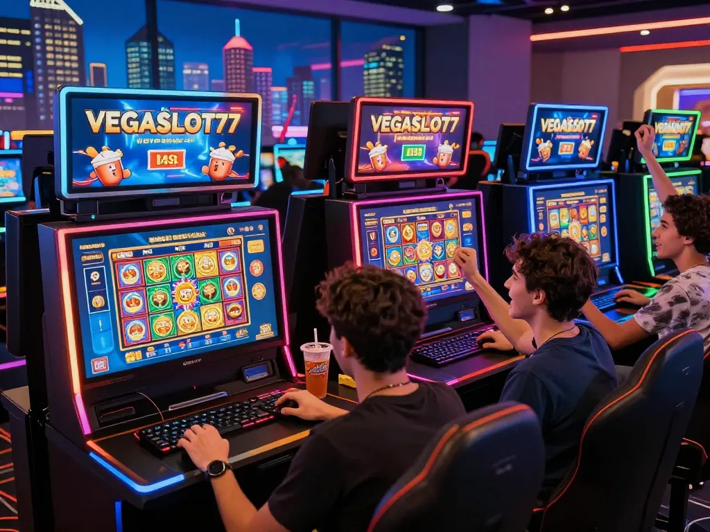 Exciting gameplay on VEGASSLOT77's platform with players immersed in online slot games.