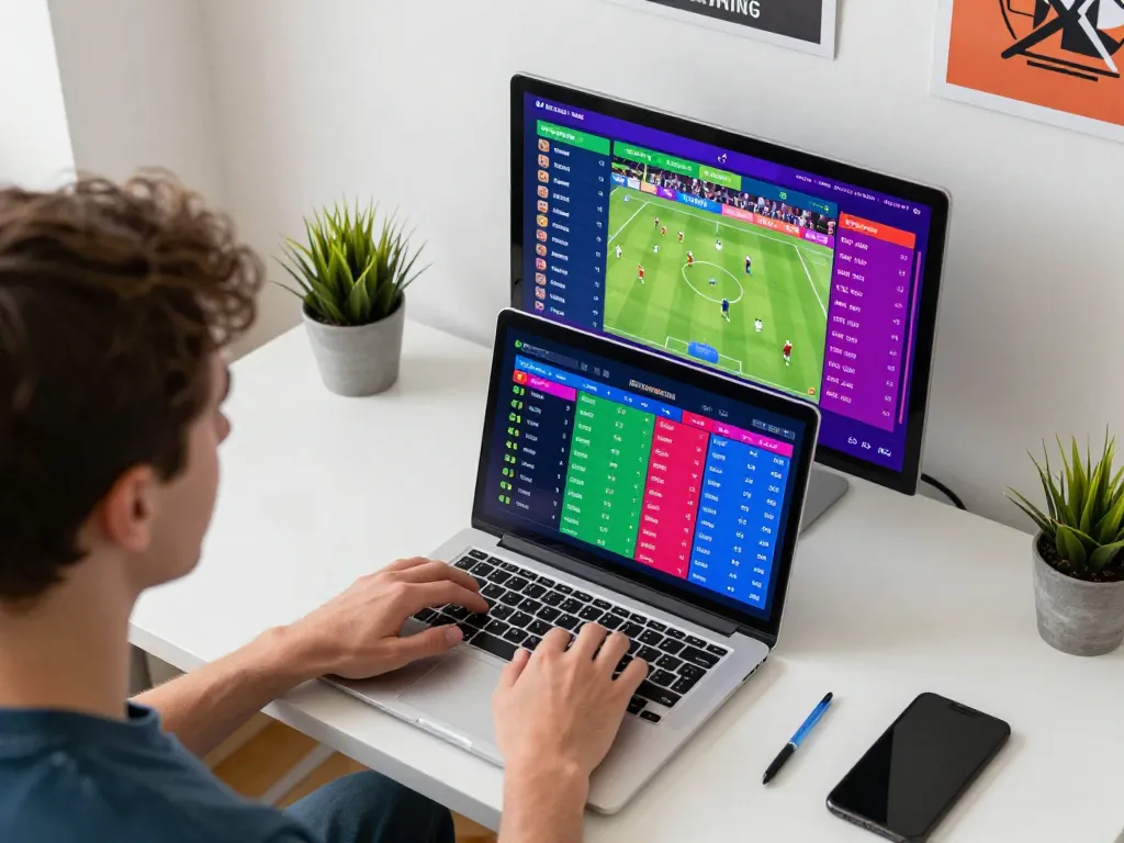 SBOBET user engaging in dynamic online sports betting analysis with colorful statistics displayed