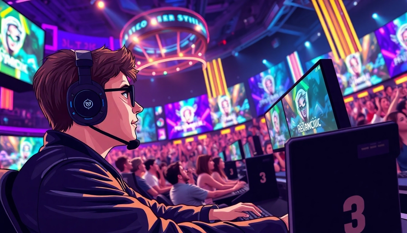 Engaging esports moment featuring a gamer on https://www.gamelevate.com, illuminated by vibrant lights.