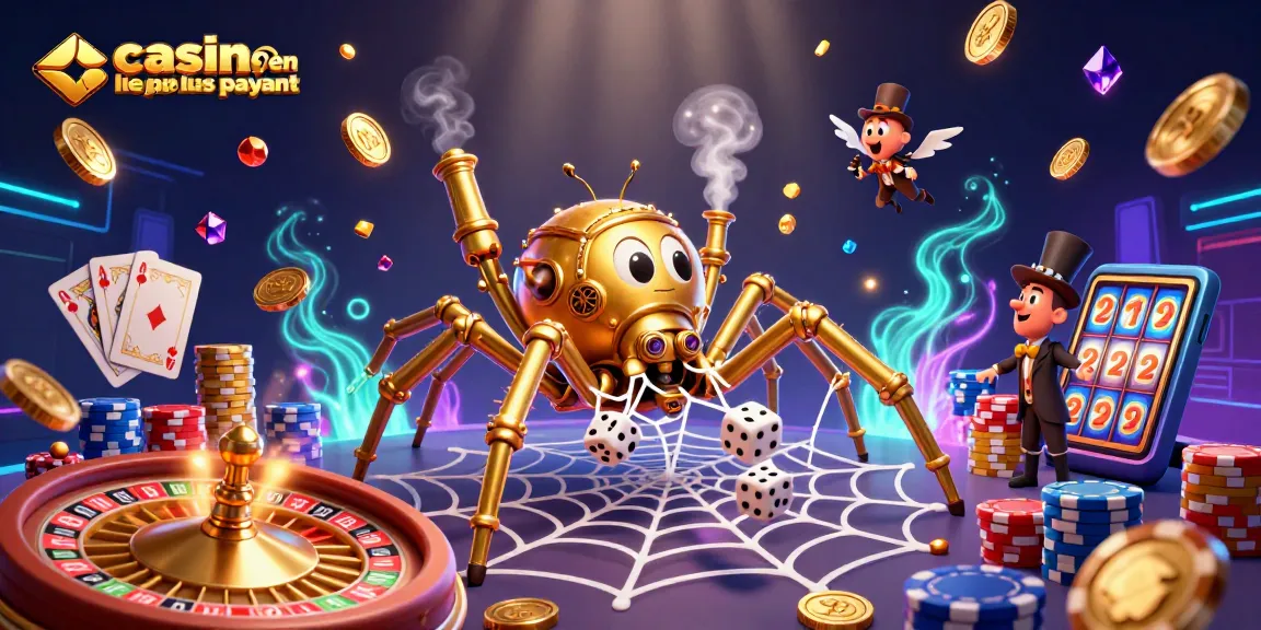 Attraper les dés perdants dans la toile dorée d'un steampunk, représentant le casino en ligne le plus payant.
