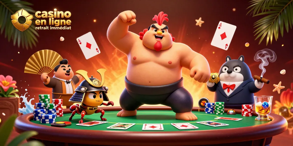Casino en ligne retrait immédiat : Illustrer des gains spectaculaires avec une ambiance de casino animée.