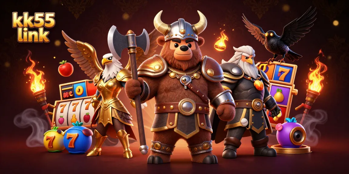 Engage with the exciting kk55 link through illustrated Viking-themed slots, jackpot elements, and fierce characters.