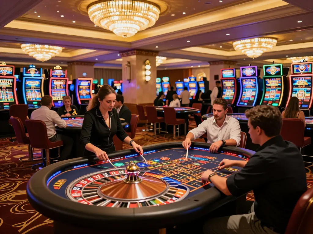 Players enjoying a lively roulette game at VT88 with vibrant casino ambiance
