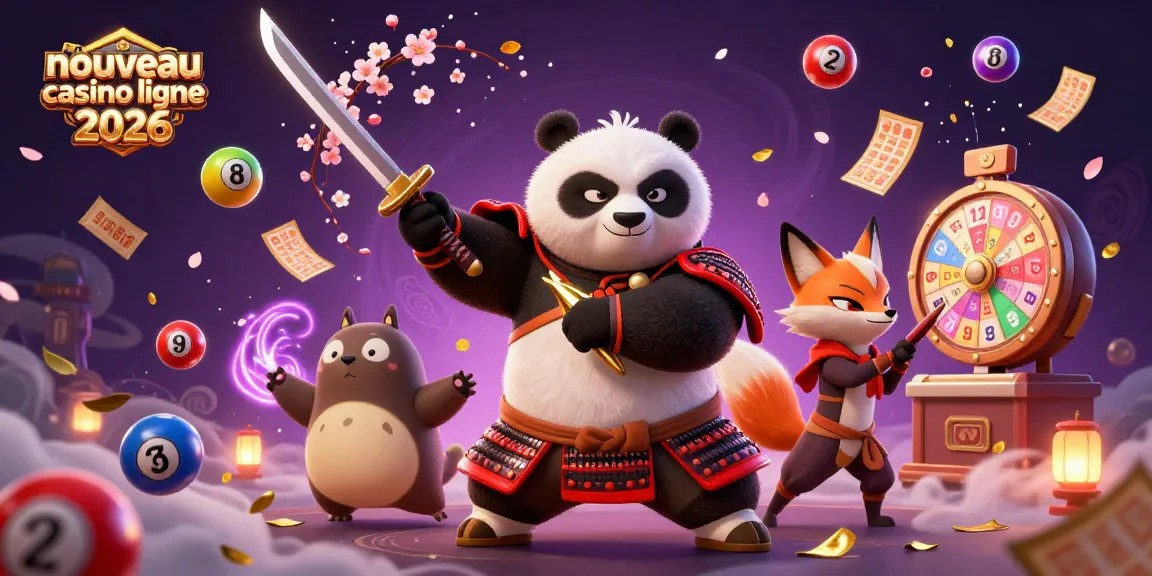 Profitez de l'excitation du nouveau casino en ligne 2026 avec un panda samouraï et un renard ninja.
