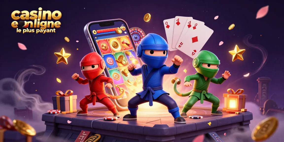 Illustration dynamique de caméléons ninja, symboles de casino, jeux de hasard en ligne le plus payant