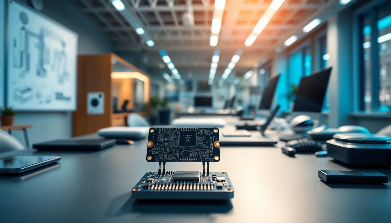 Highlighting a UWB module in a modern workspace designed for electronic innovation.