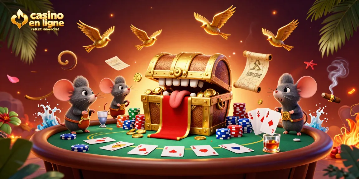 Jouez au casino en ligne retrait immédiat avec une illustration captivante d'aventuriers et de trésors.