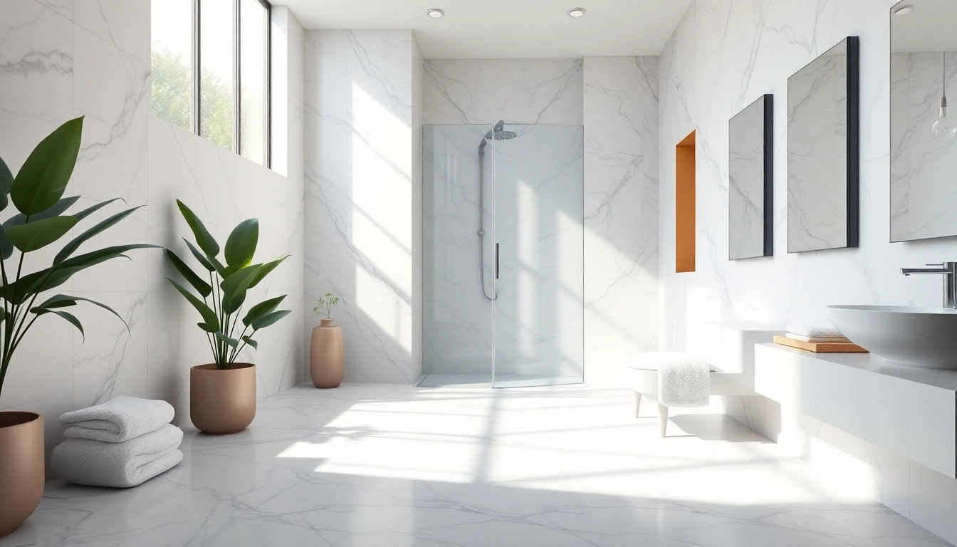 Experience elegance in showers au with a modern bathroom featuring a glass-enclosed design and natural lighting.