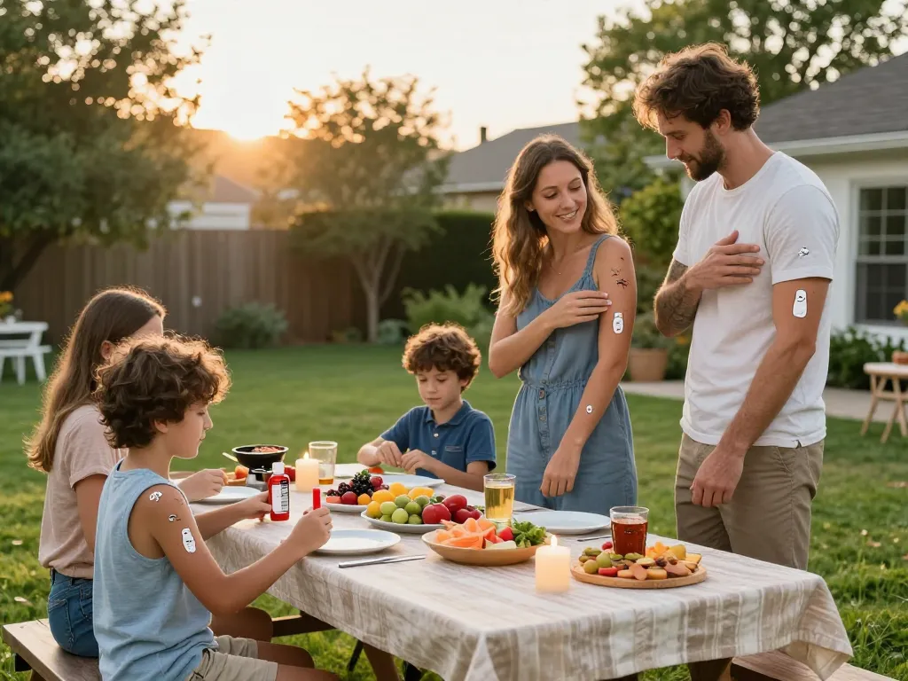 Family enjoying outdoor BBQ while applying the best mosquito repellent for effective protection.