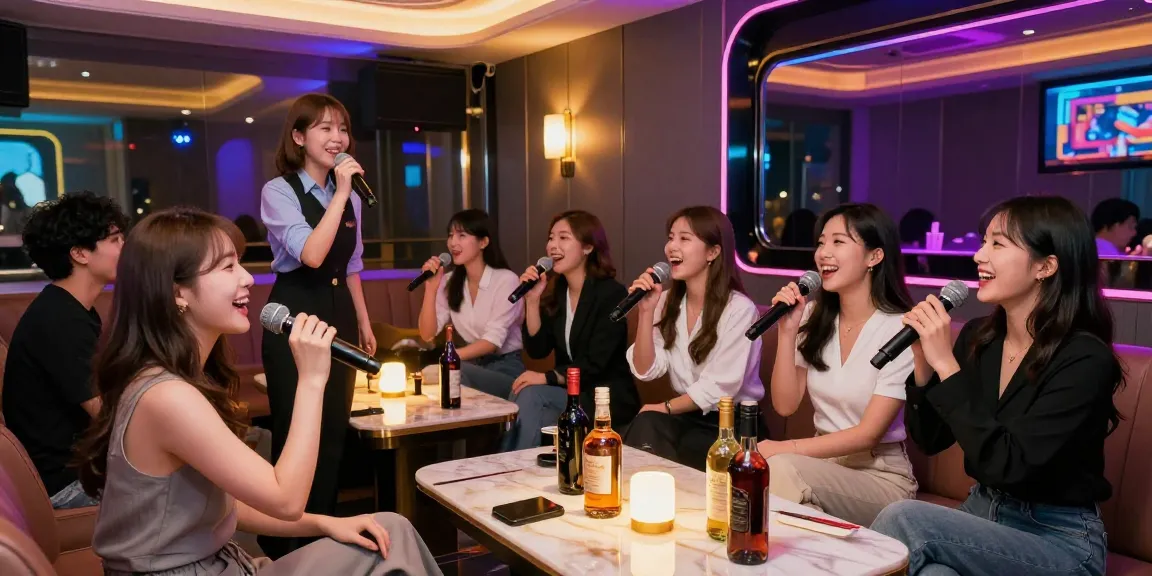 인천쓰리노 유흥 공간에서 손님들과 여성 매니저가 함께 즐기는 모습