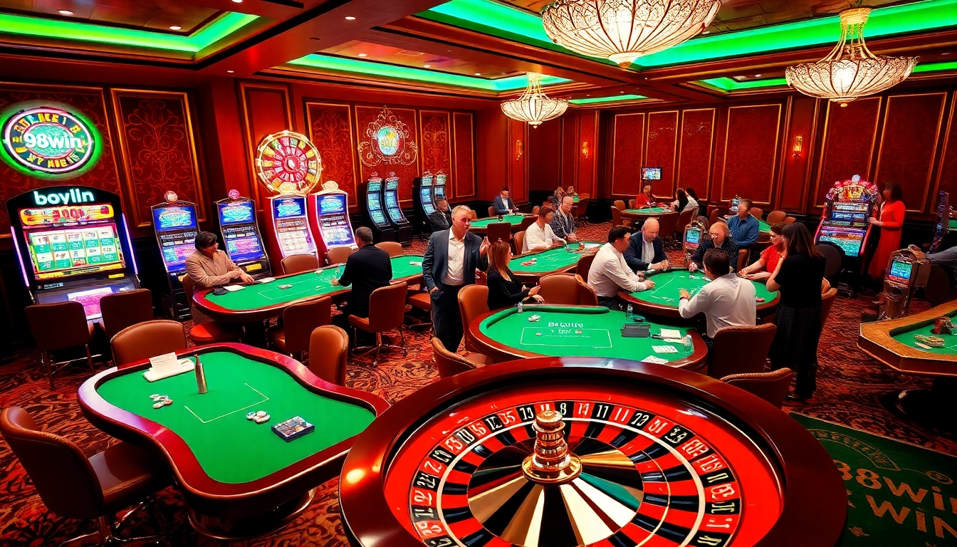 Experience high-stakes gaming with 98win in a vibrant casino setting full of excitement.