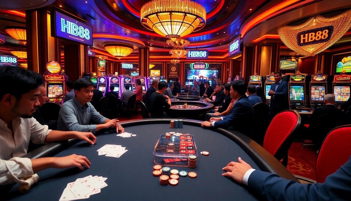 Experience thrilling gameplay at HB88 with vibrant casino tables and captivating slot machines.