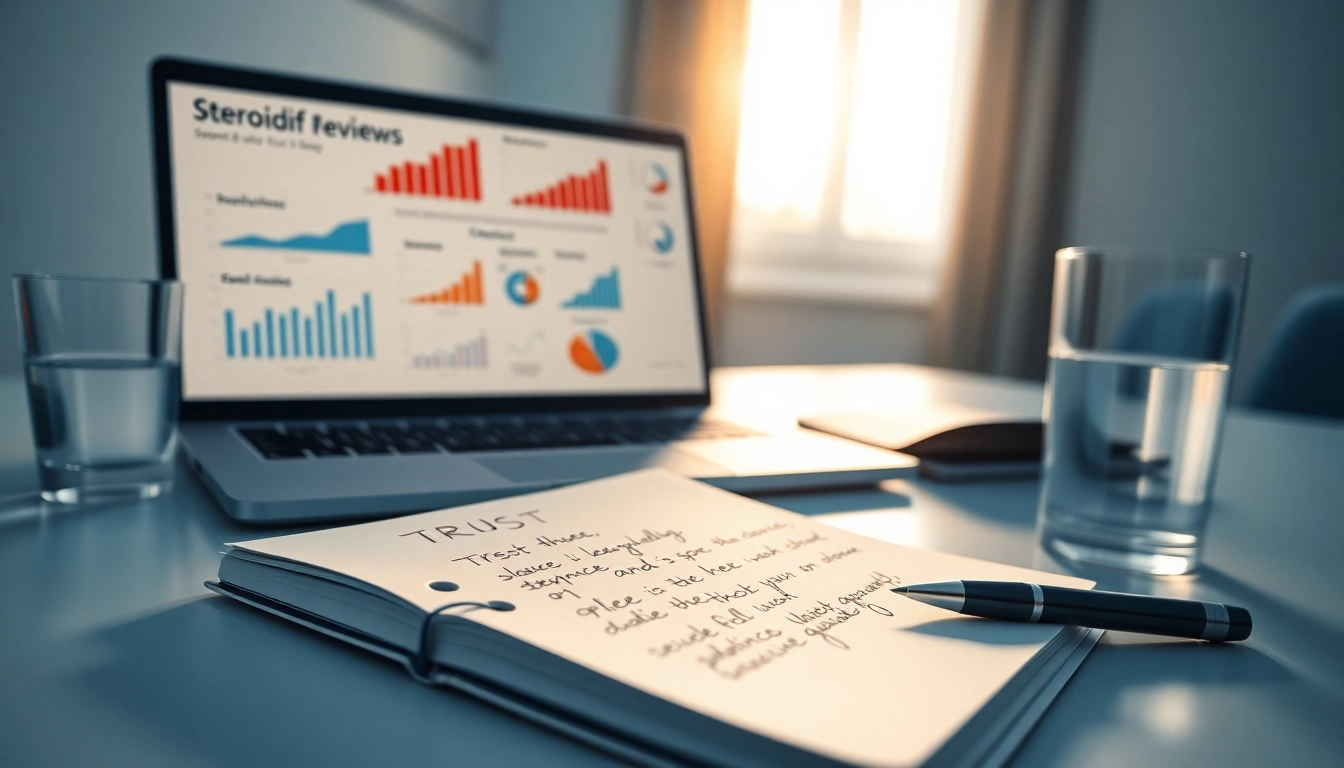 Analyzing Steroidify reviews in a professional workspace with detailed study elements.