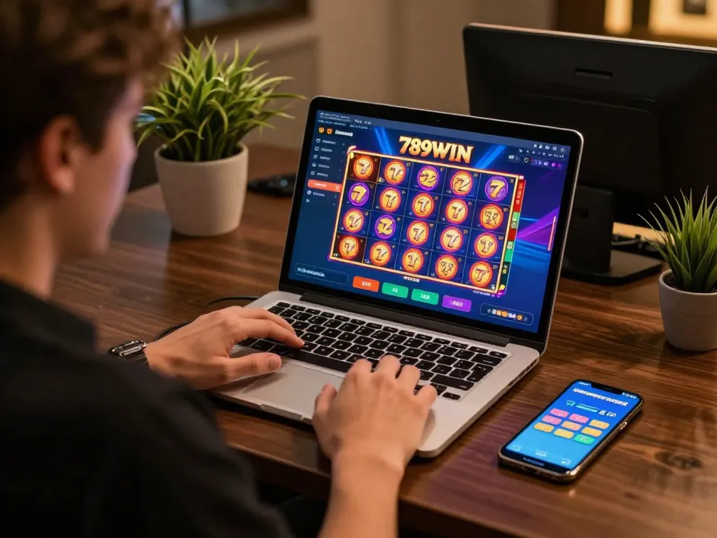 Player enjoying dynamic online gaming session on 789WIN platform with vibrant slot game interface