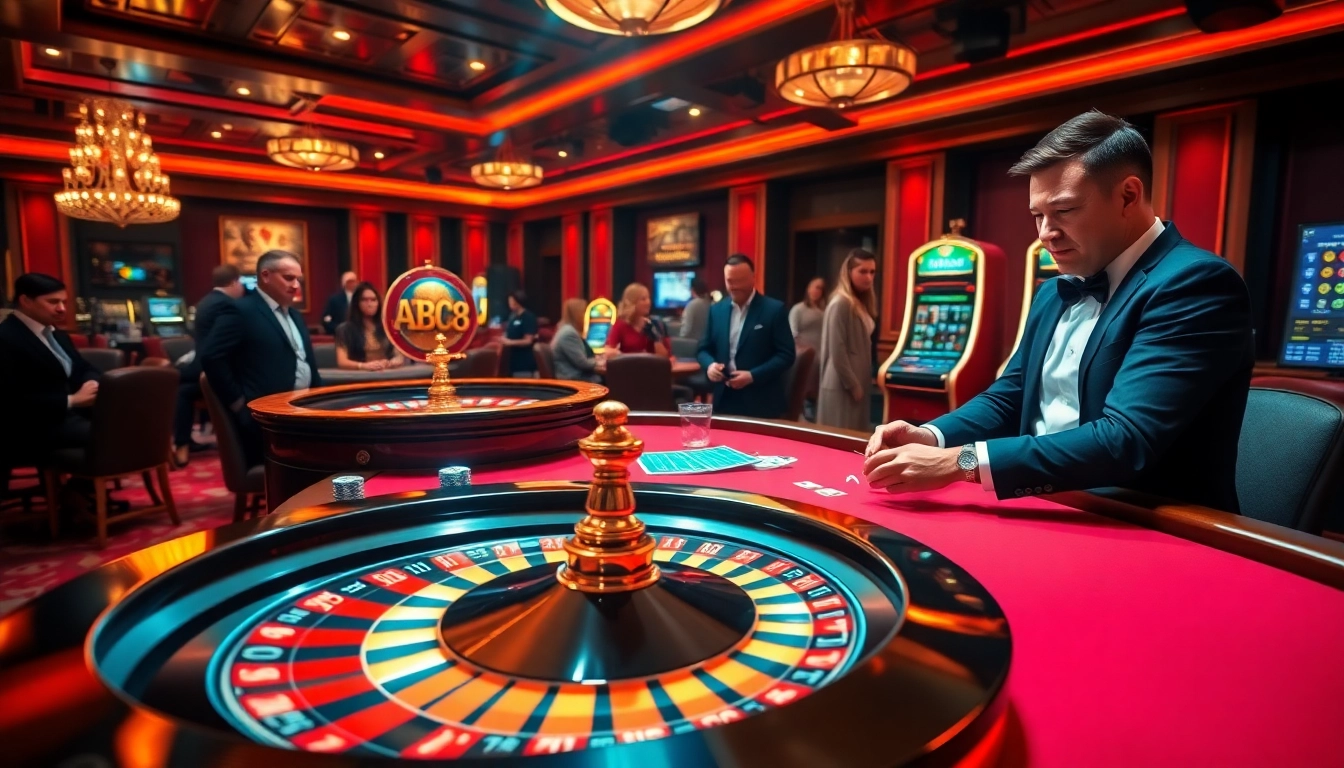 Experience the thrill of ABC8 at an exciting casino scene with players and games.