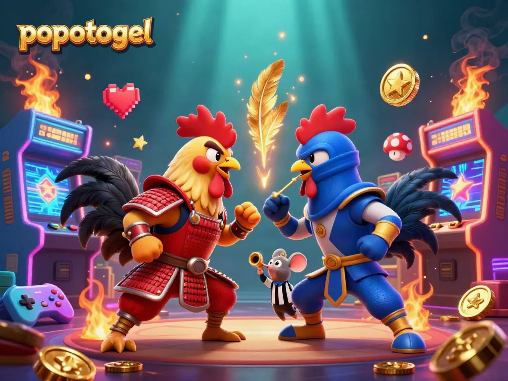Raih kemenangan dengan popotogel saat bertarung ayam 3D dan elemen permainan kasino.