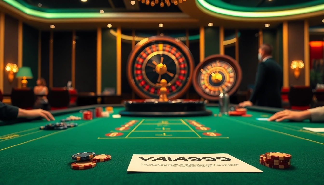 The thrill of winning at VUA99, showcasing an elegant casino scene with roulette and baccarat tables.