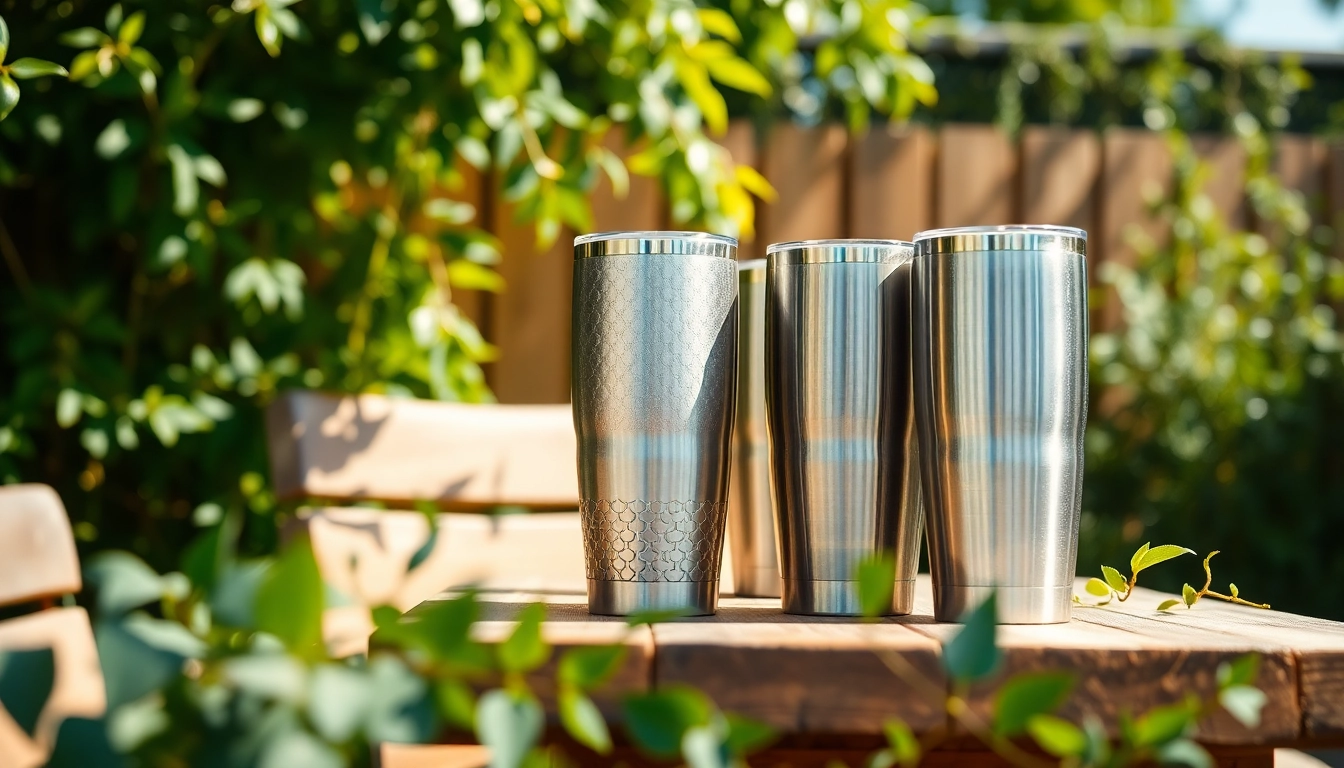 Stylish tumblers showcasing their sleek design amidst a natural backdrop.