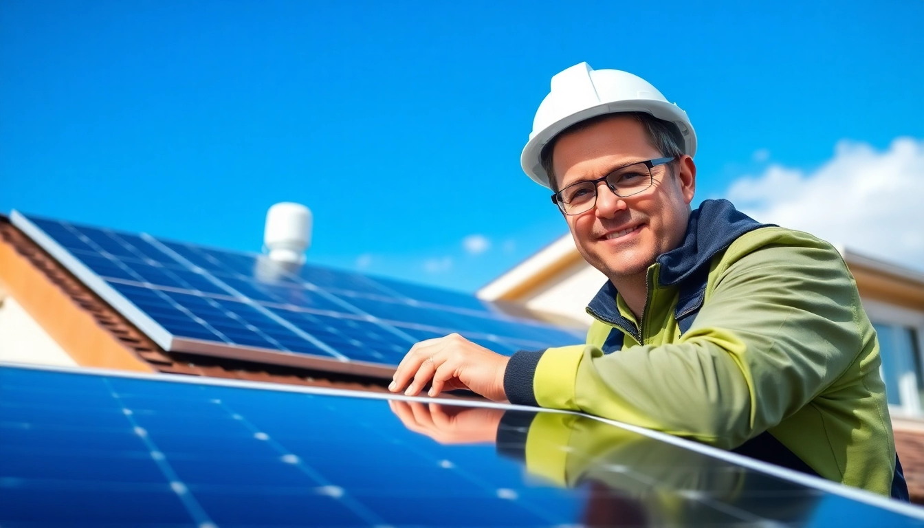 Piped Up technician installing solar panels, highlighting eco-friendly energy solutions.