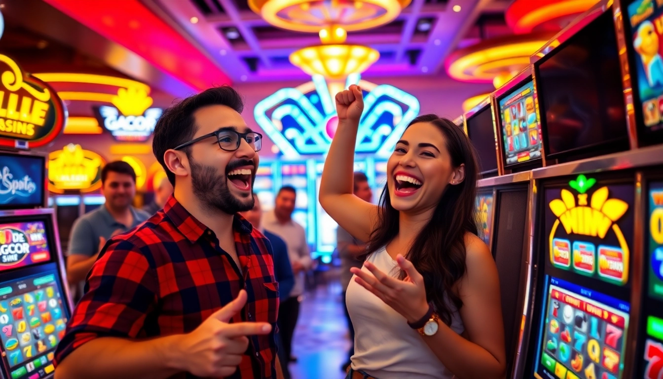 Menampilkan kemenangan besar pada permainan slot gacor dengan suasana kasino yang meriah.
