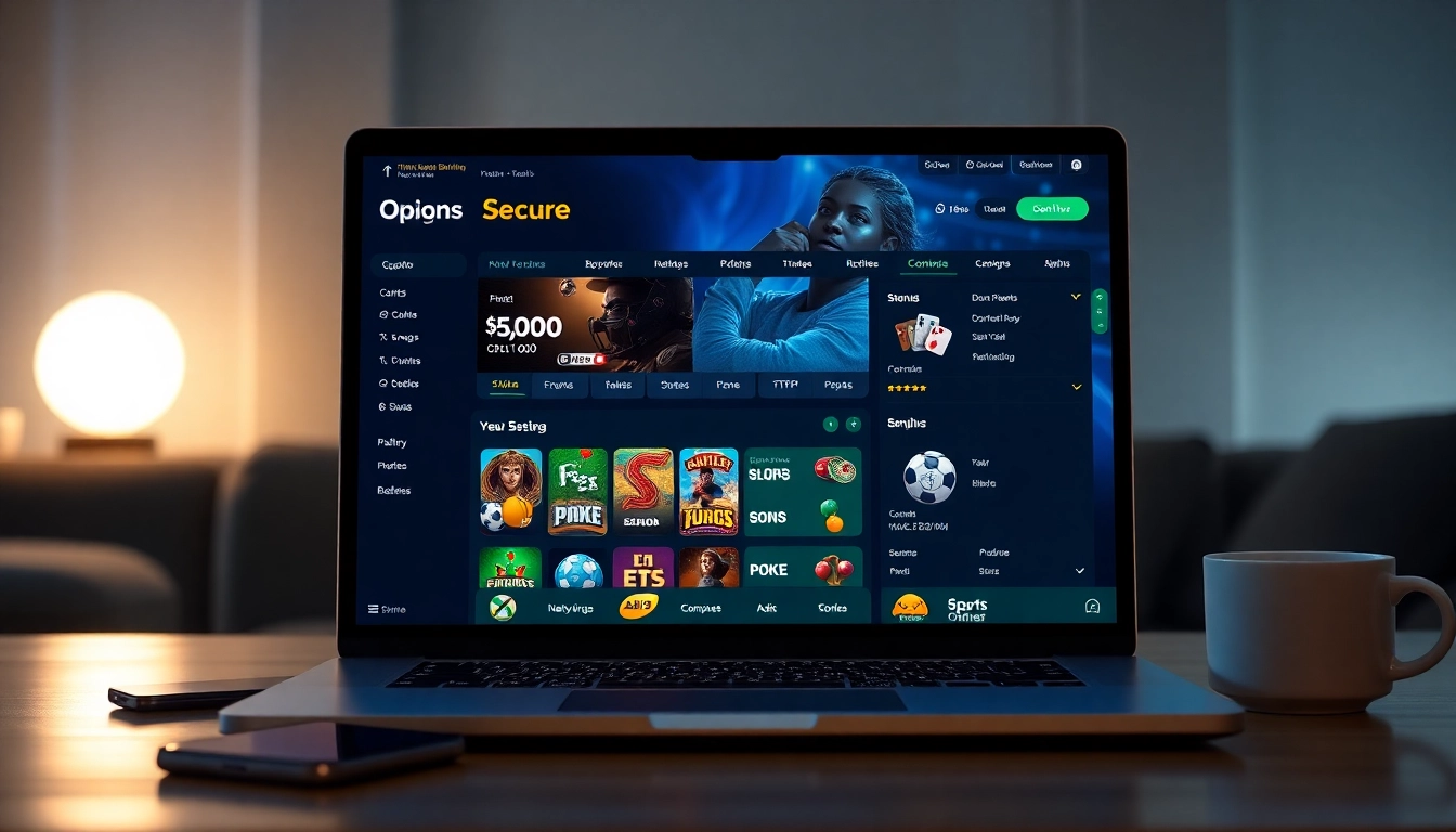 TTPTP online betting platform interface on a modern laptop showcasing slots and poker.